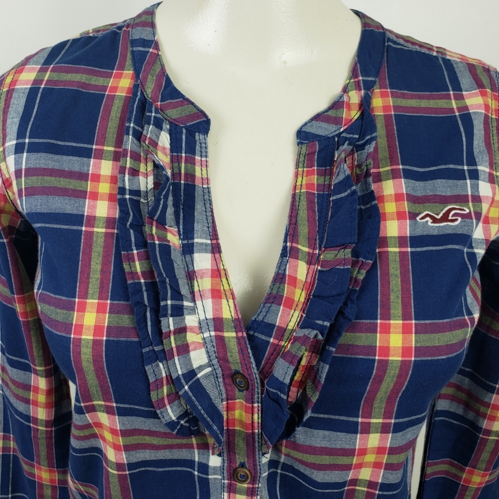 Hollister Top size XS Blue Plaid Long Sleeve - Picture 3 of 8